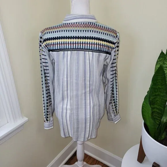 Anthropologie The Cate Classic Button Up Embroidered Stripe Shirt Women's SZ XS - Picture 5 of 13